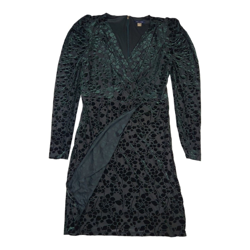Vampy Whimsigoth Tommy Hilfiger Dress Sz 8 Green Burnout Velvet Floral Faux Wrap